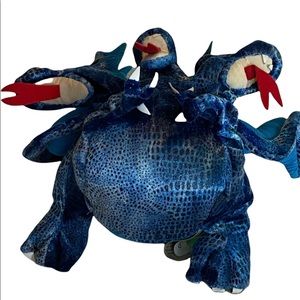 Folkmanis Blue three headed Dragon plush toy hand puppet 16” soft winged